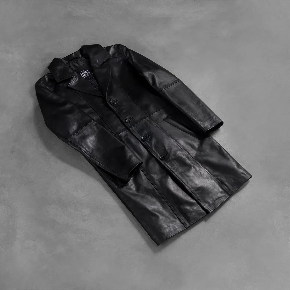 Don Long Black Leather Coat - men's coat in black cowhide leather, view 7