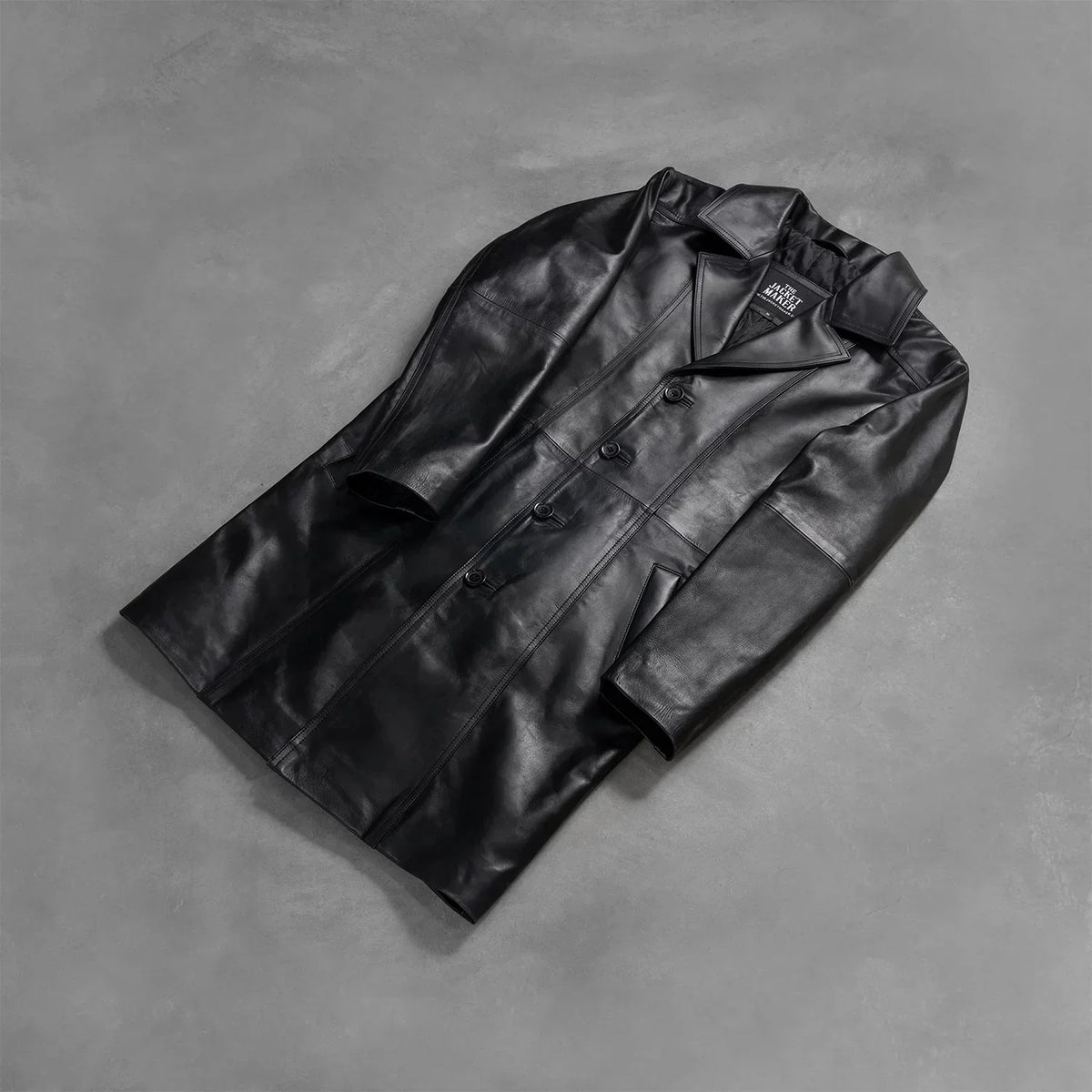 Don Long Black Leather Coat - men's coat in black cowhide leather, view 8