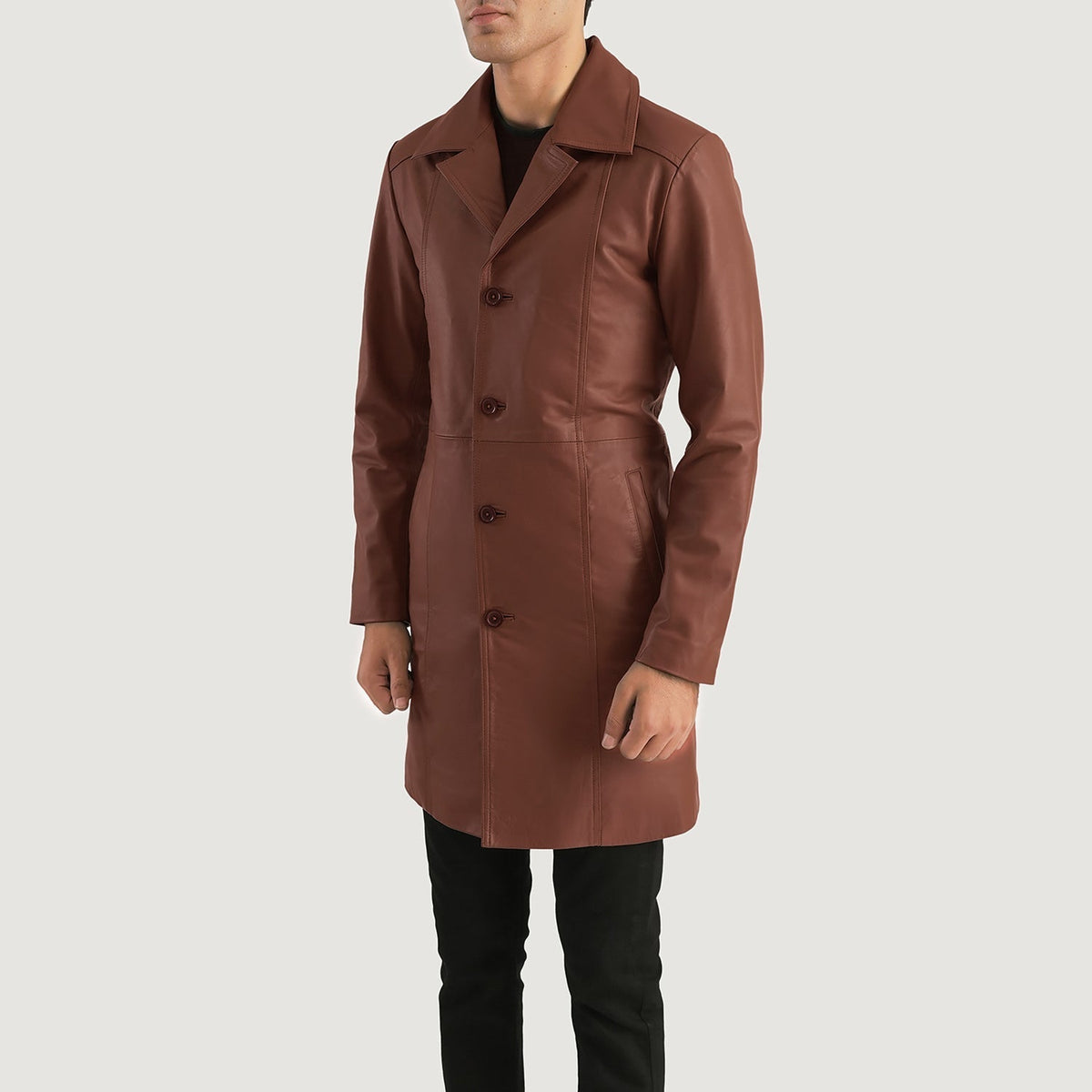 Don Long Brown Leather Coat - men's coat in brown cowhide leather, view 2