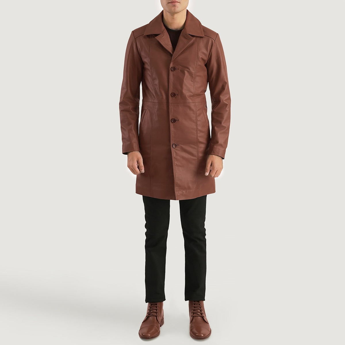 Don Long Brown Leather Coat - men's coat in brown cowhide leather, view 3