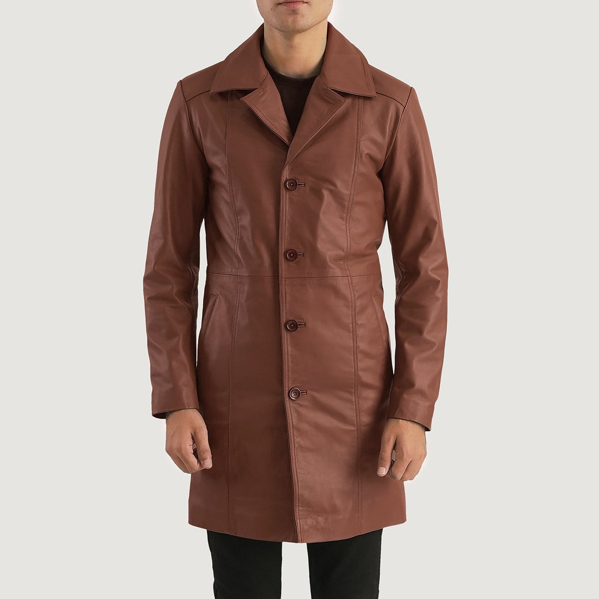 Don Long Brown Leather Coat - men's coat in brown cowhide leather, view 4