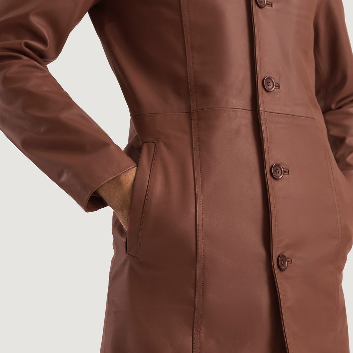 Don Long Brown Leather Coat - men's coat in brown cowhide leather, view 6