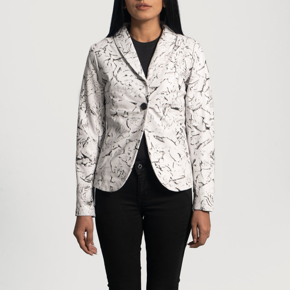 Brex Donna Blake White Leather Blazer - women's blazer in white sheepskin leather, view 1