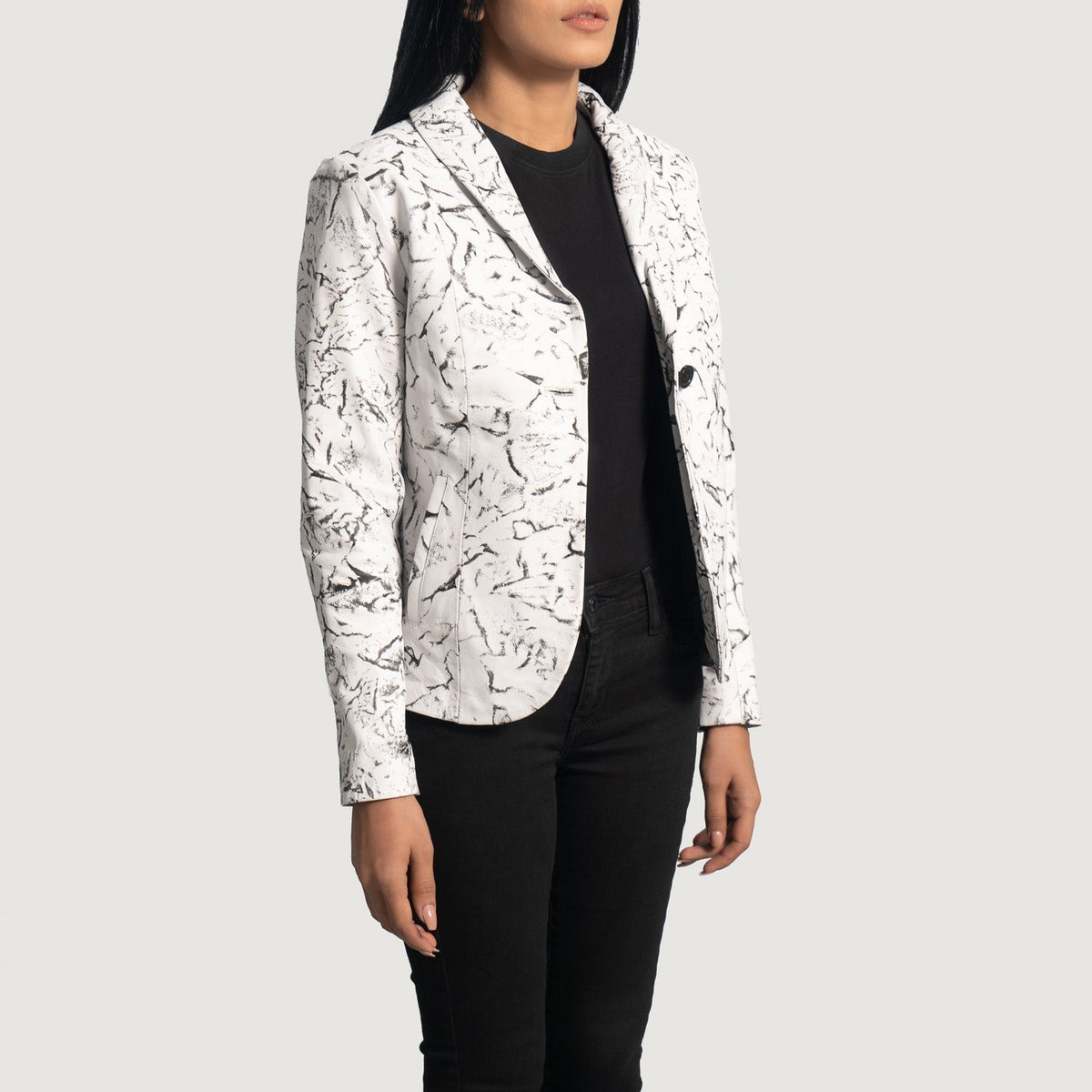 Brex Donna Blake White Leather Blazer - women's blazer in white sheepskin leather, view 2