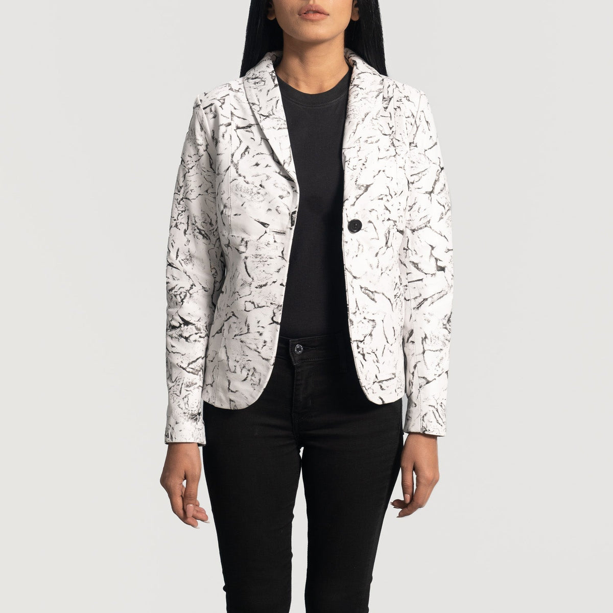 Brex Donna Blake White Leather Blazer - women's blazer in white sheepskin leather, view 3