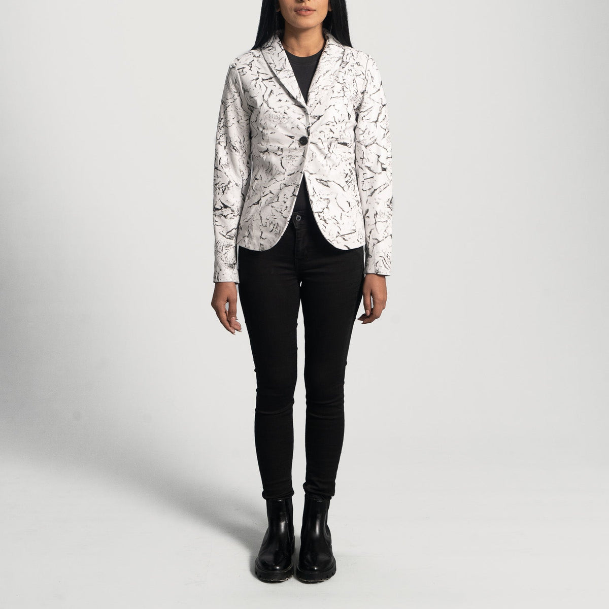 Brex Donna Blake White Leather Blazer - women's blazer in white sheepskin leather, view 4
