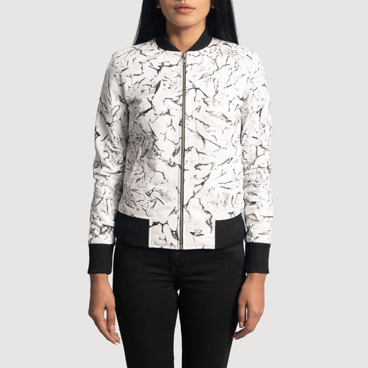 Donna Blake White Leather Bomber Jacket - women's jacket in white sheepskin leather, view 1