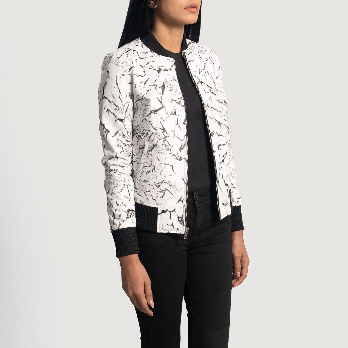 Donna Blake White Leather Bomber Jacket - women's jacket in white sheepskin leather, view 2