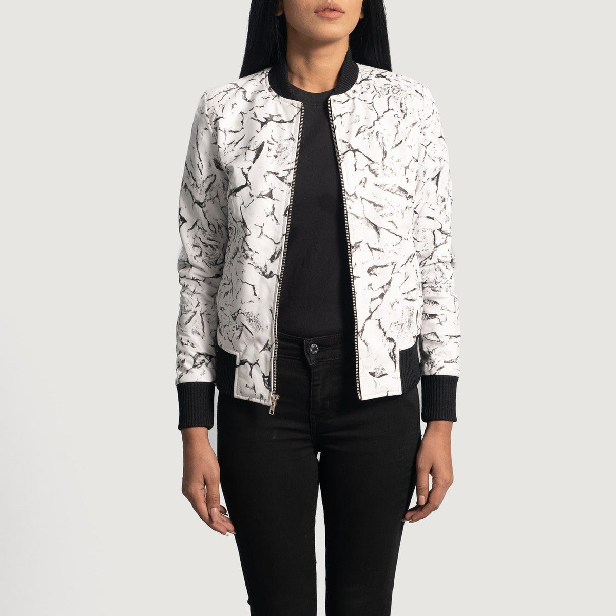 Donna Blake White Leather Bomber Jacket - women's jacket in white sheepskin leather, view 3