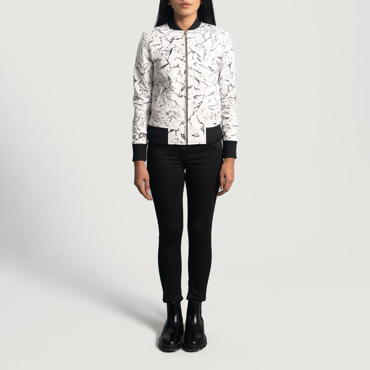 Donna Blake White Leather Bomber Jacket - women's jacket in white sheepskin leather, view 4