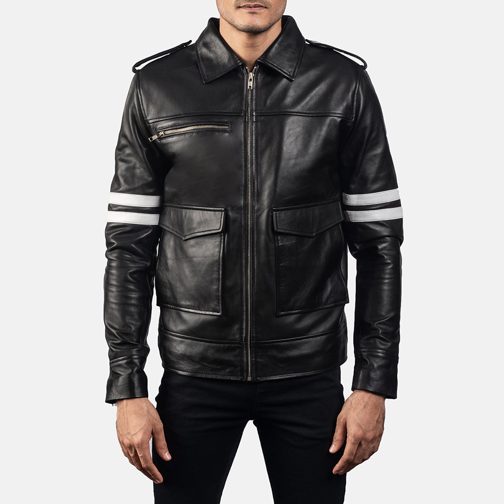 Dragonhide Black Leather Jacket - men's jacket in black sheepskin leather, view 1