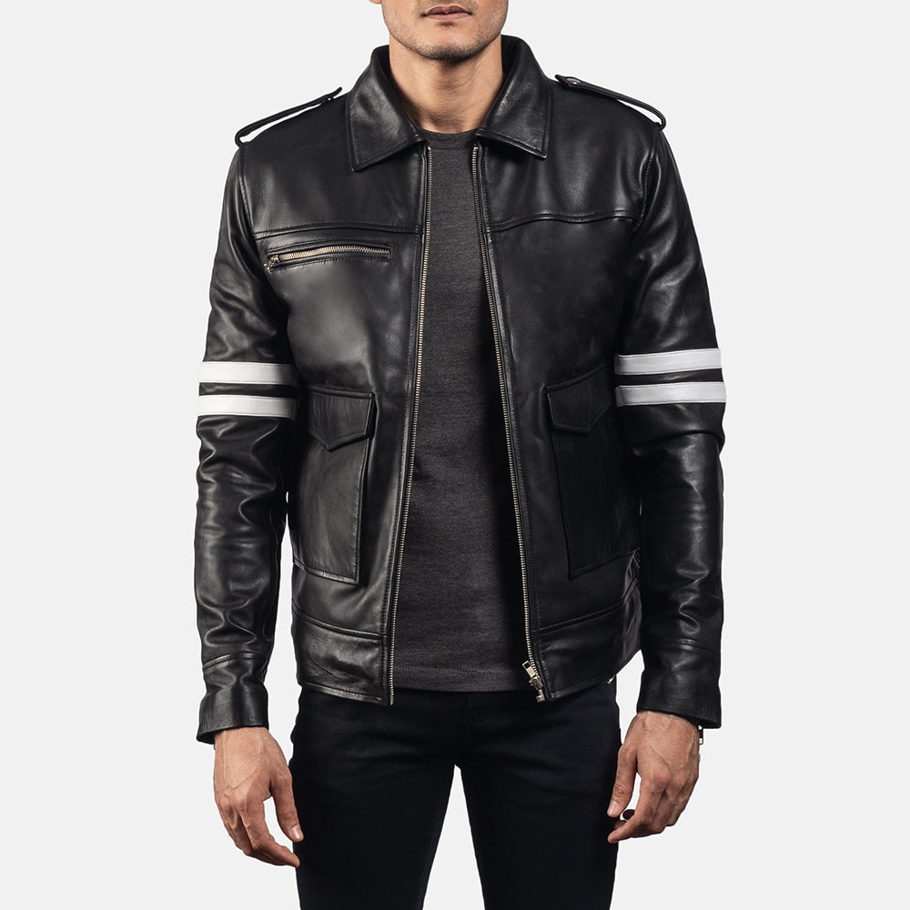 Dragonhide Black Leather Jacket - men's jacket in black sheepskin leather, view 3