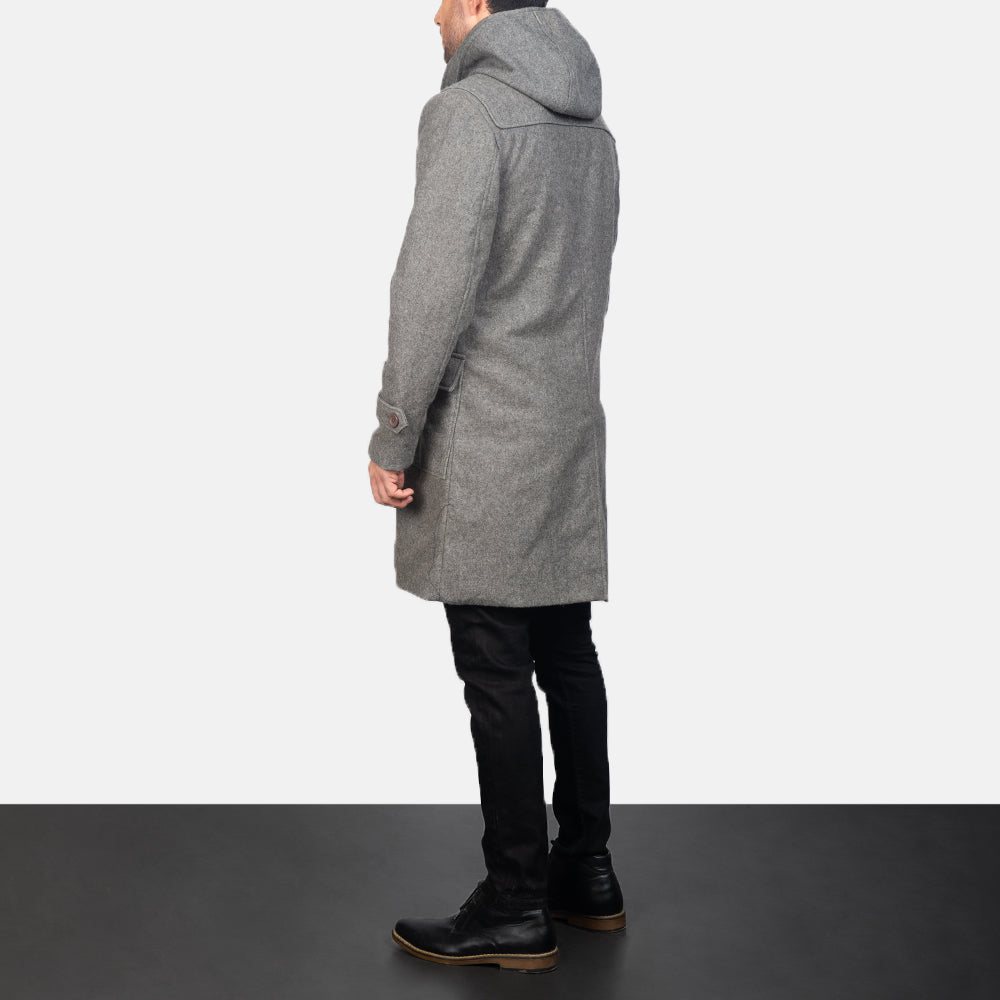 Drake Grey Wool Hooded Duffle Coat - men's coat in grey wool, view 5