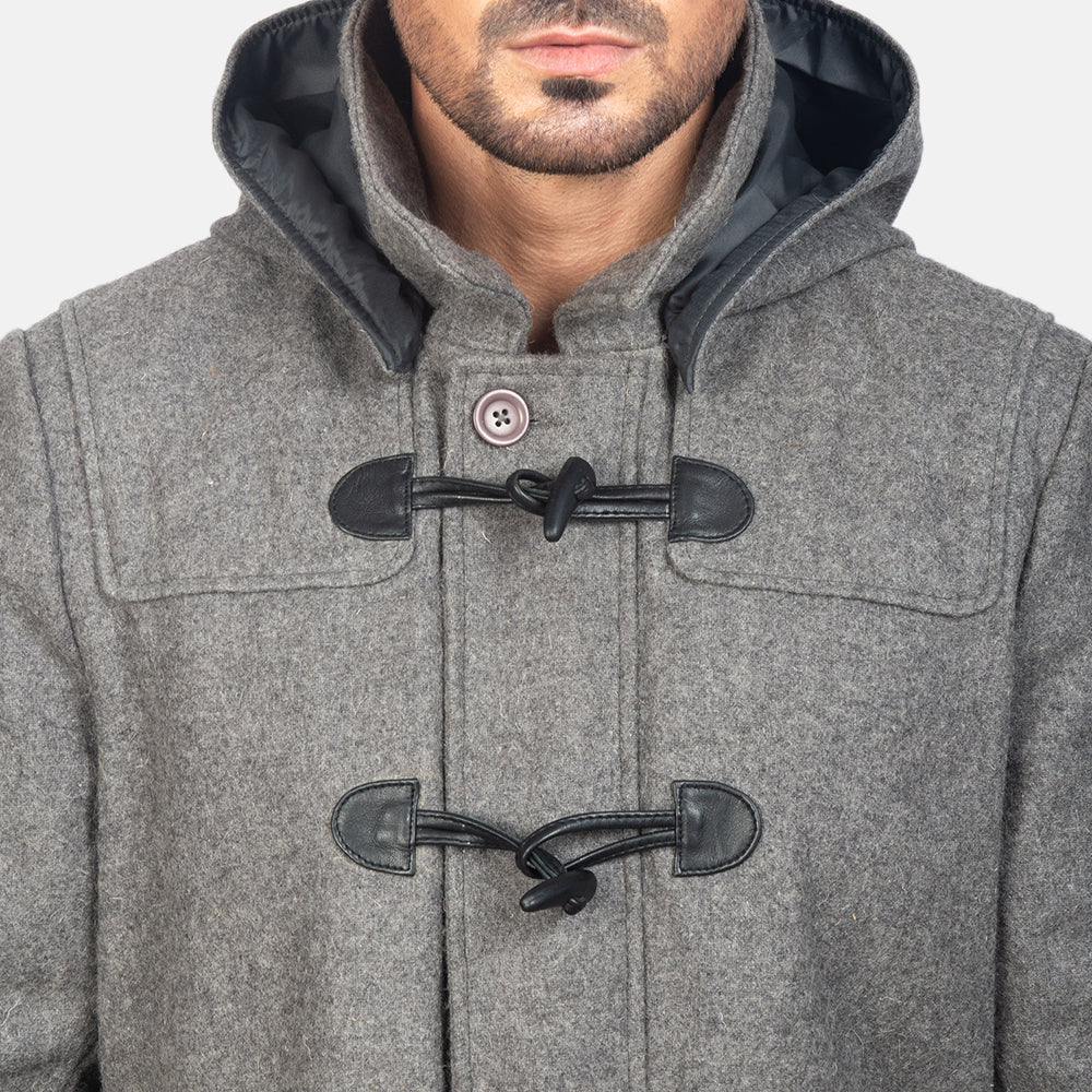 Drake Grey Wool Hooded Duffle Coat - men's coat in grey wool, view 6