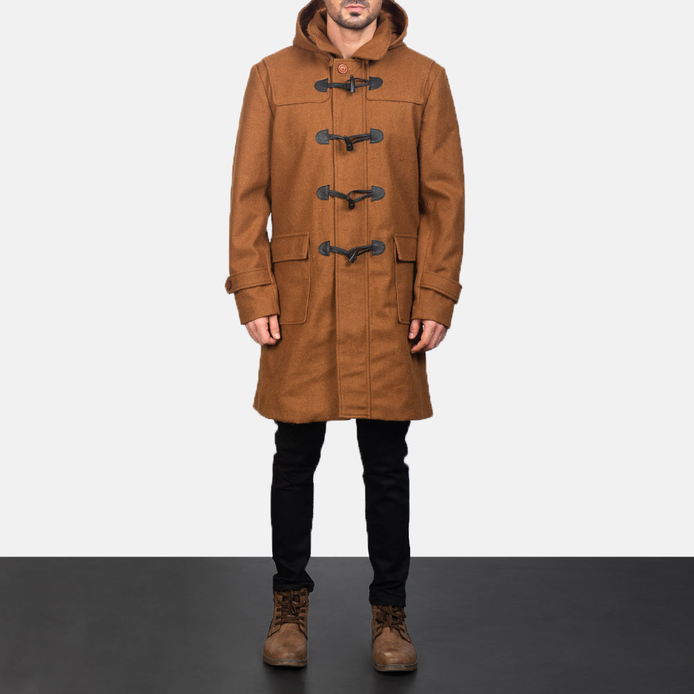 Drake Khaki Wool Hooded Duffle Coat - men's coat in khaki wool, view 4