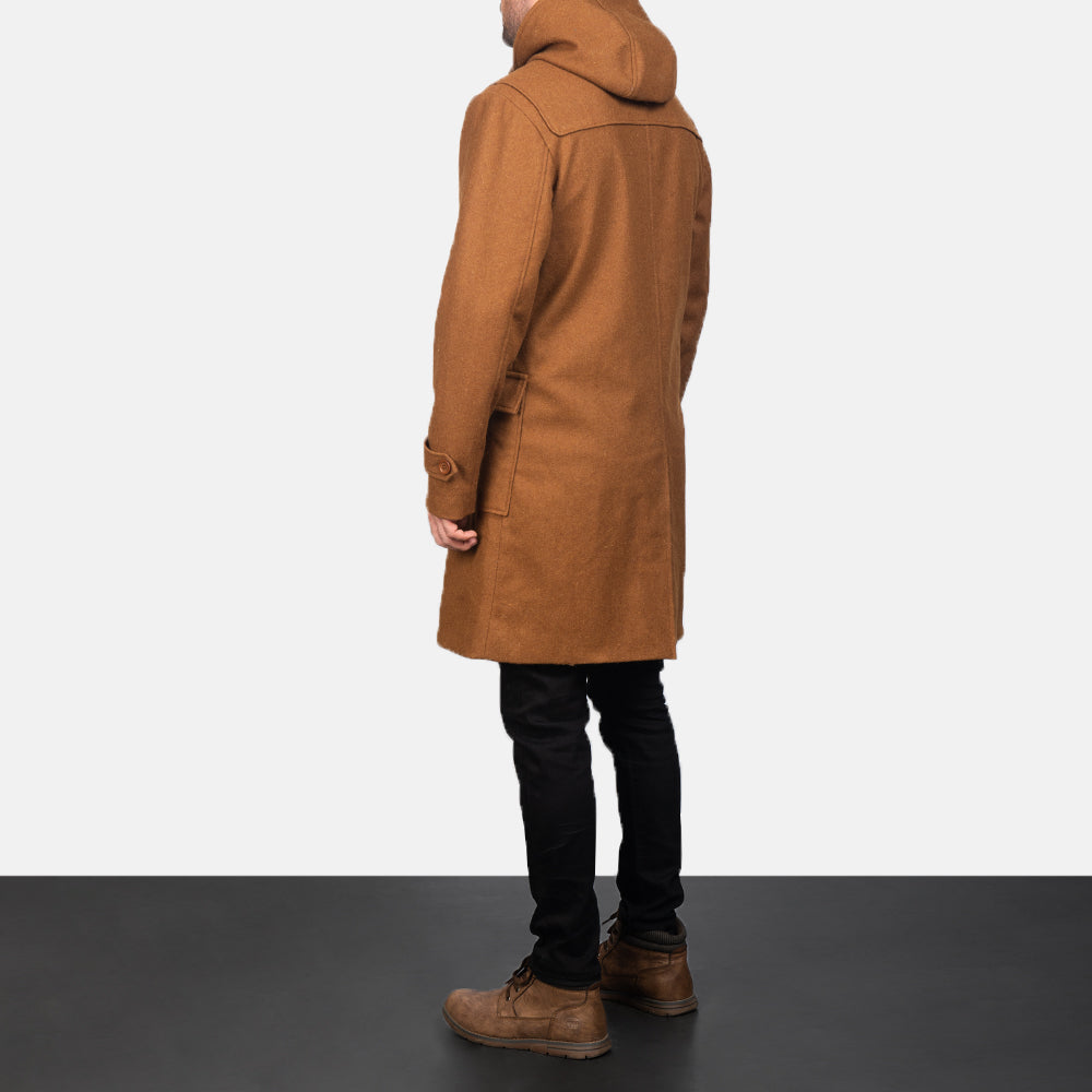Drake Khaki Wool Hooded Duffle Coat - men's coat in khaki wool, view 5