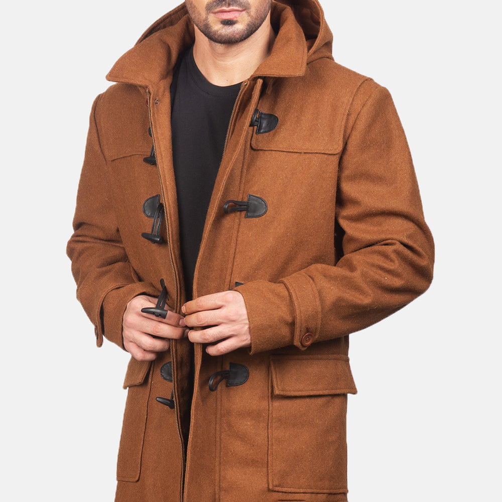 Drake Khaki Wool Hooded Duffle Coat - men's coat in khaki wool, view 6