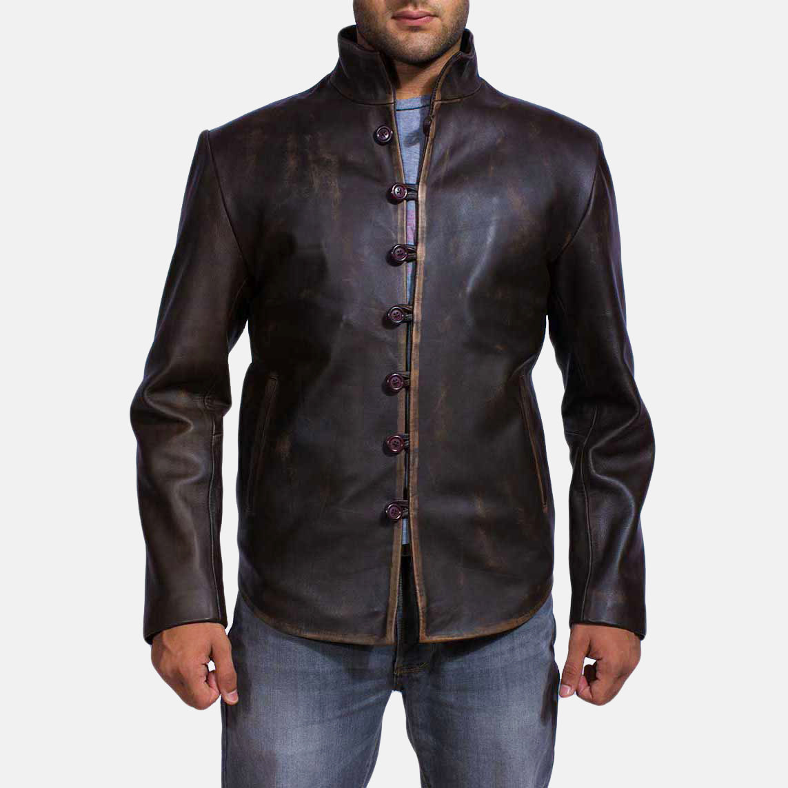 Drakeshire Brown Leather Jacket - men's jacket in brown goatskin leather, view 1