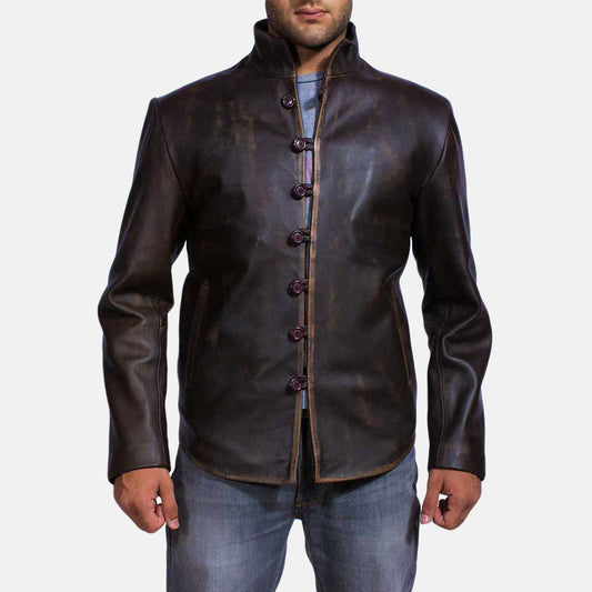 Drakeshire Brown Leather Jacket - men's jacket in brown goatskin leather, view 1