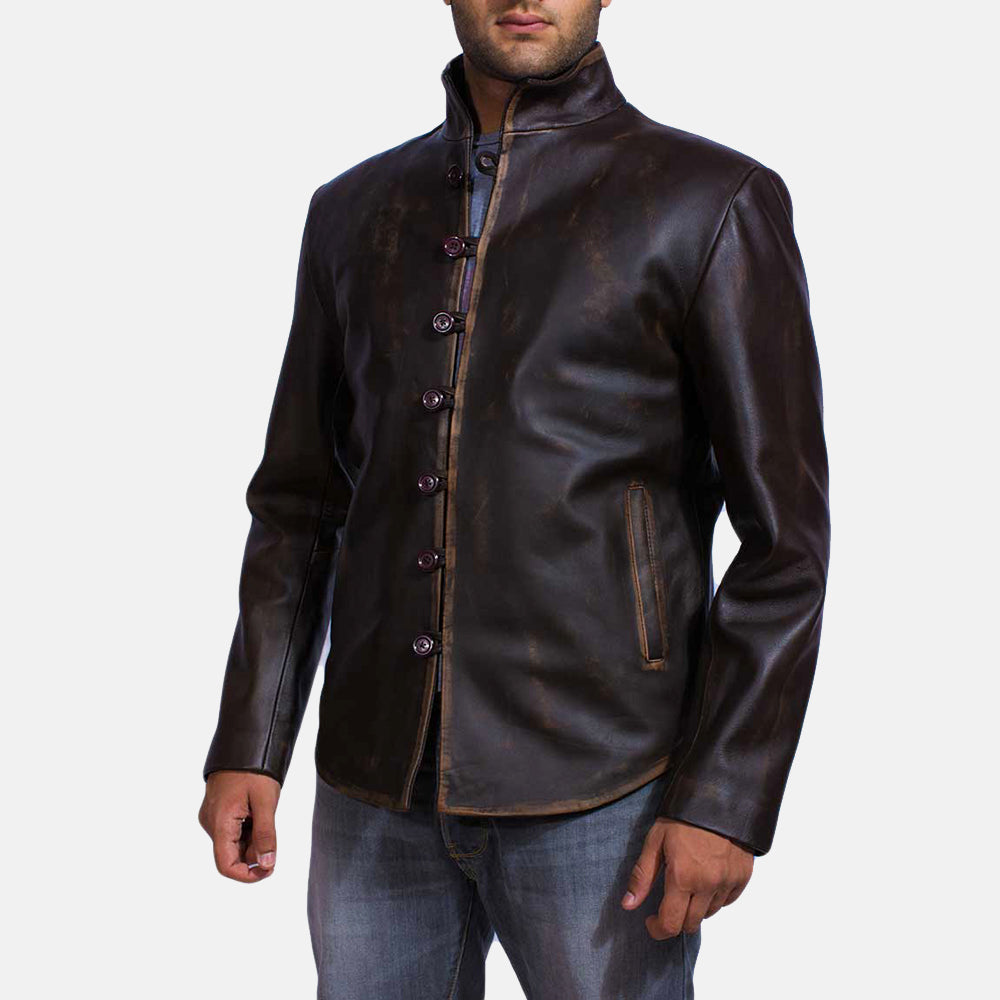 Drakeshire Brown Leather Jacket - men's jacket in brown goatskin leather, view 2