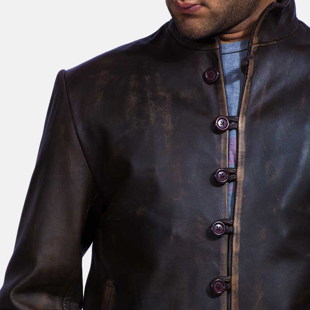 Drakeshire Brown Leather Jacket - men's jacket in brown goatskin leather, view 3