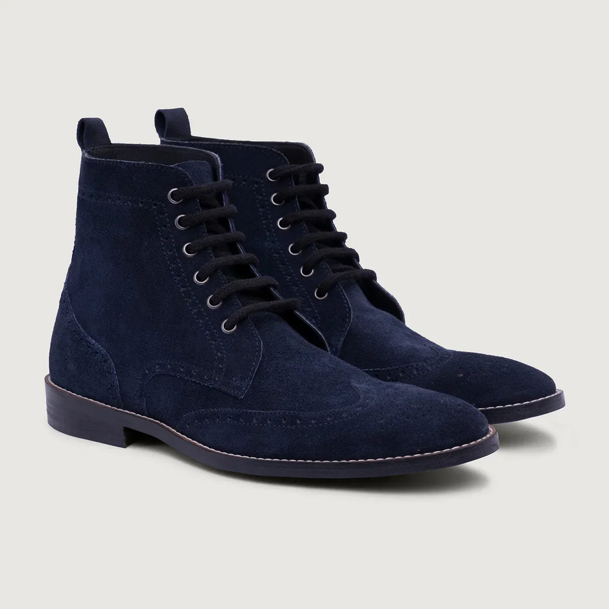 Duster Brogues Blue Suede Leather Boots Rugged Sole - men's boots in blue suede leather, view 1
