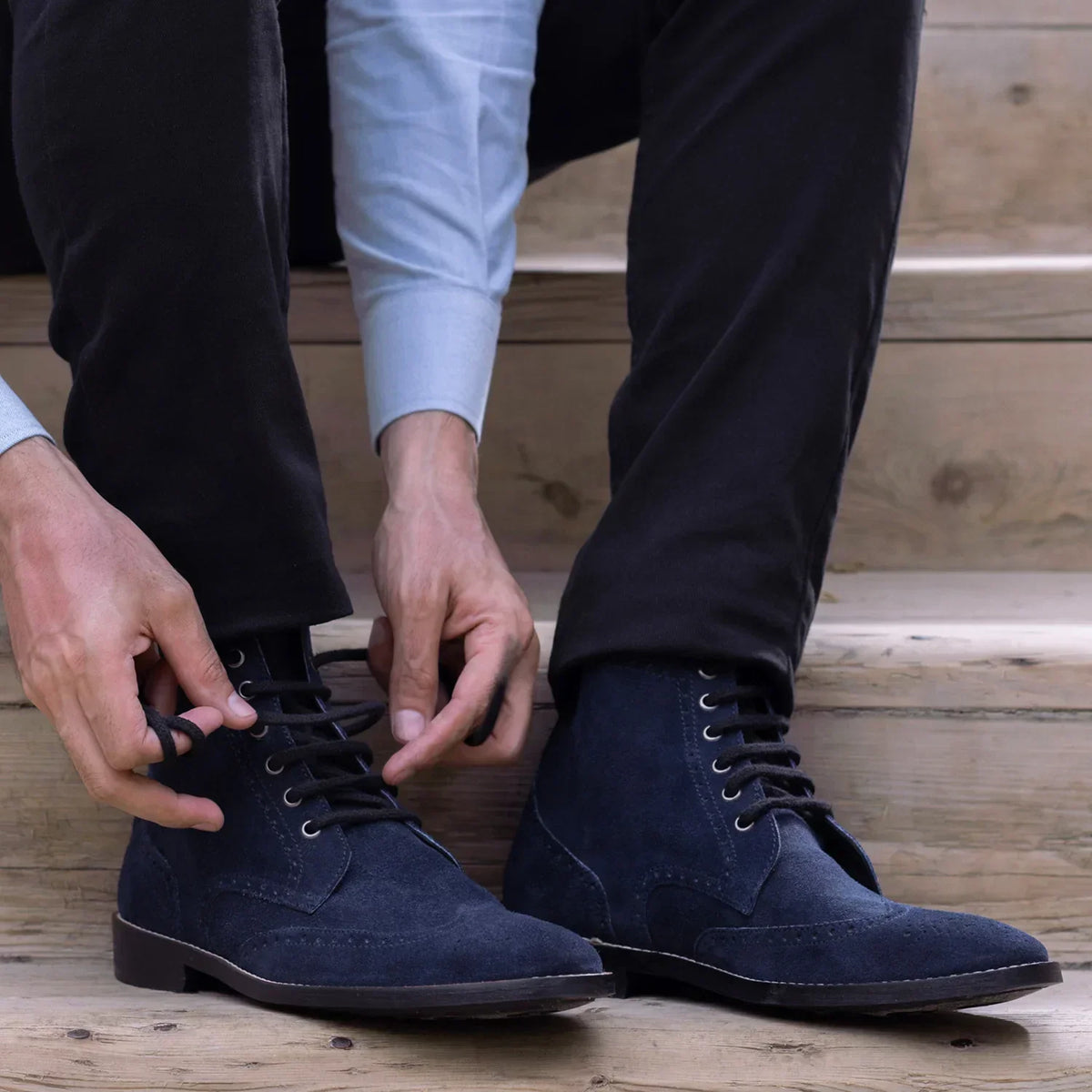 Duster Brogues Blue Suede Leather Boots Rugged Sole - men's boots in blue suede leather, view 10