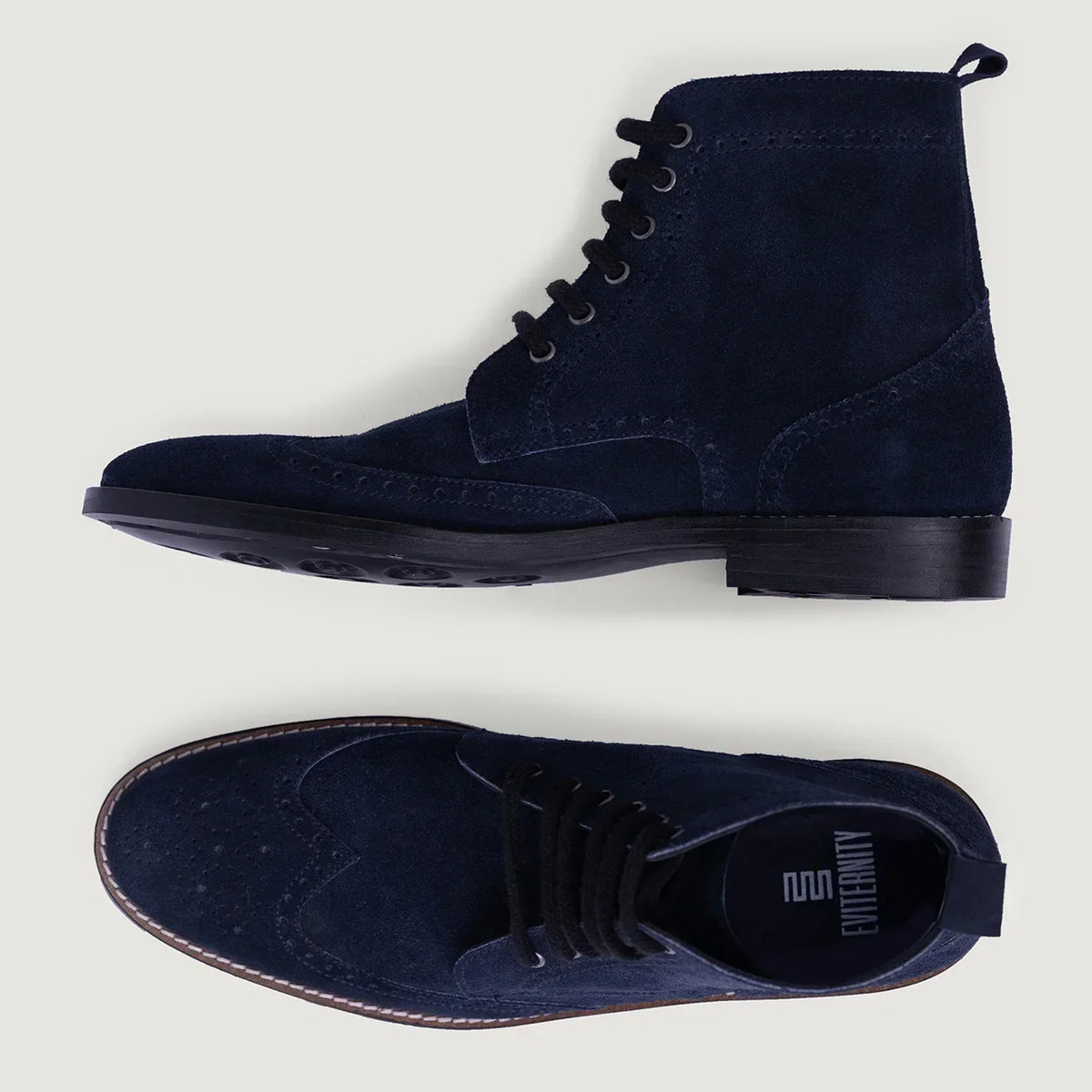 Duster Brogues Blue Suede Leather Boots Rugged Sole - men's boots in blue suede leather, view 3