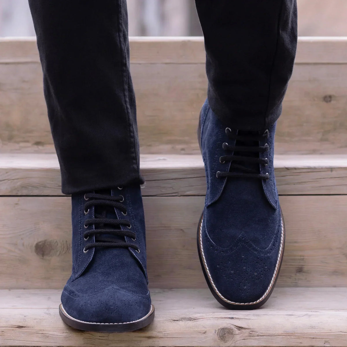 Duster Brogues Blue Suede Leather Boots Rugged Sole - men's boots in blue suede leather, view 6