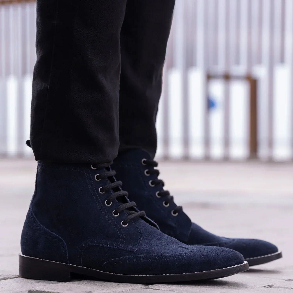 Duster Brogues Blue Suede Leather Boots Rugged Sole - men's boots in blue suede leather, view 7