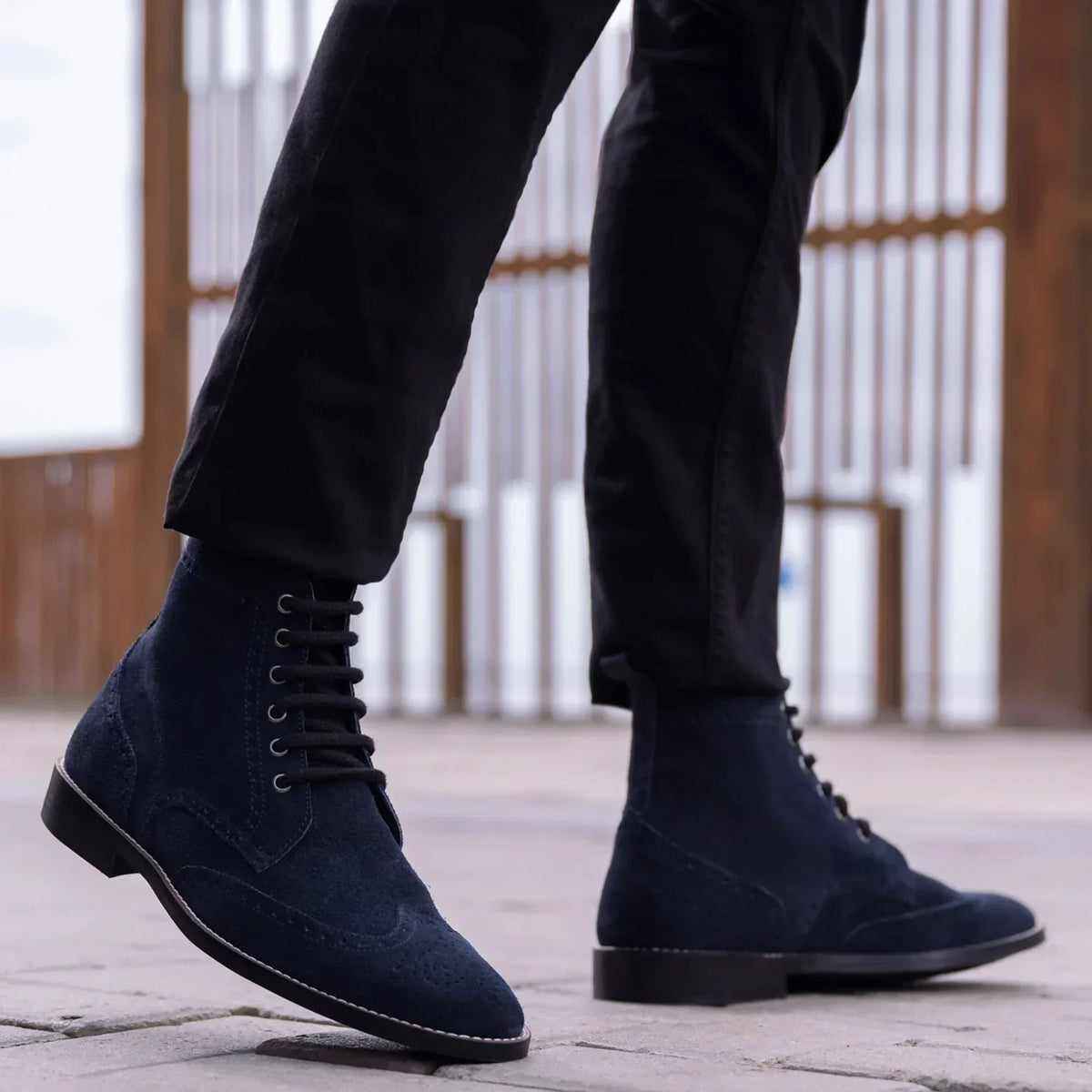 Duster Brogues Blue Suede Leather Boots Rugged Sole - men's boots in blue suede leather, view 8