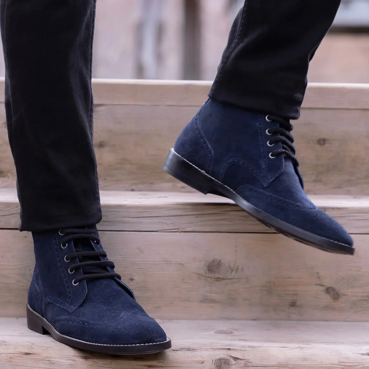Duster Brogues Blue Suede Leather Boots Rugged Sole - men's boots in blue suede leather, view 9