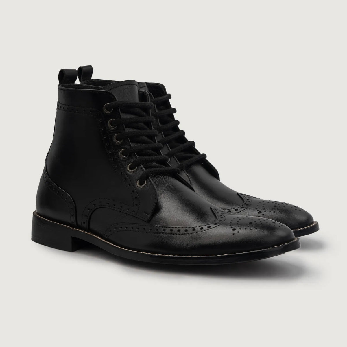 Duster Brogues Derby Black Leather Boots - men's boots in black genuine leather, view 1