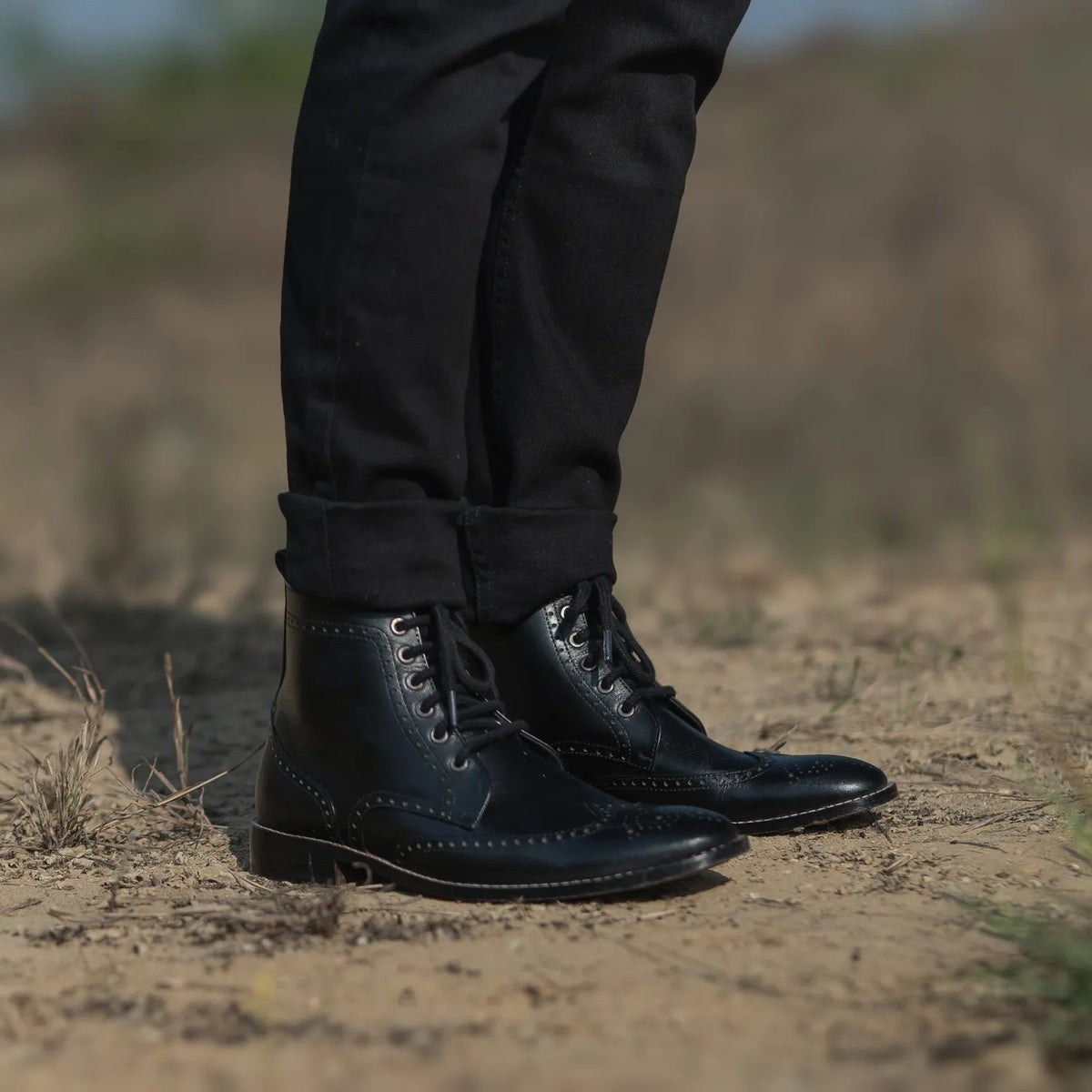 Duster Brogues Derby Black Leather Boots - men's boots in black genuine leather, view 10