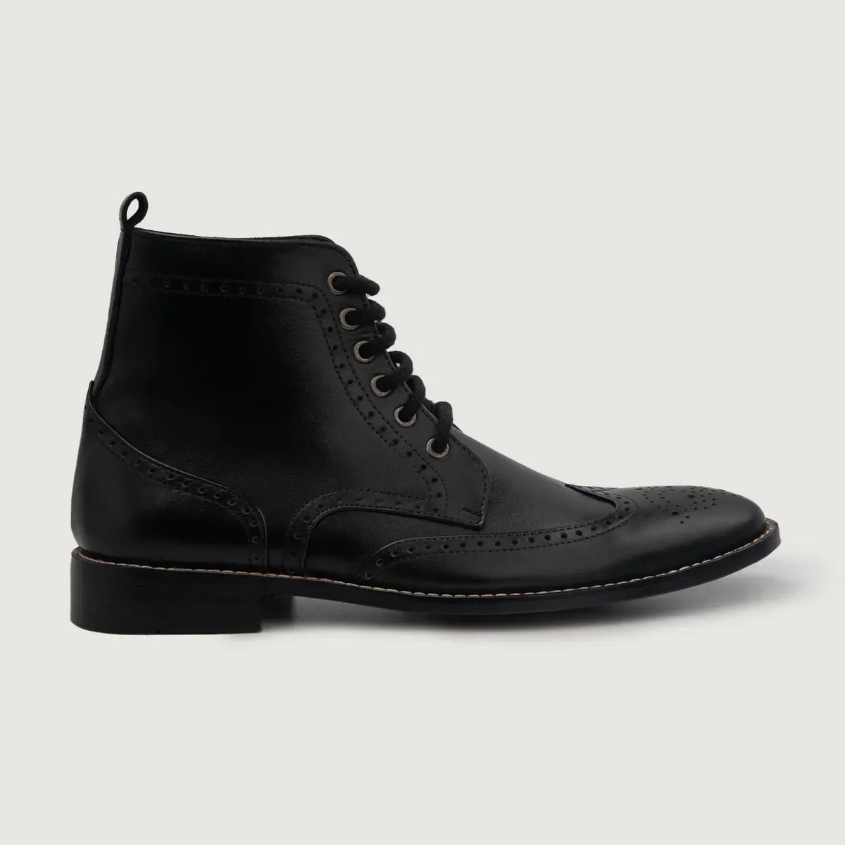 Duster Brogues Derby Black Leather Boots - men's boots in black genuine leather, view 2