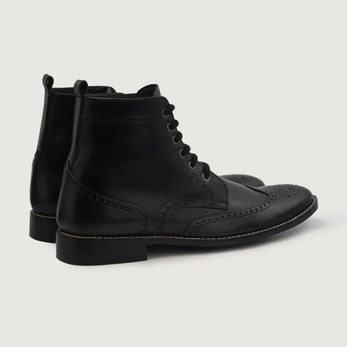 Duster Brogues Derby Black Leather Boots - men's boots in black genuine leather, view 3