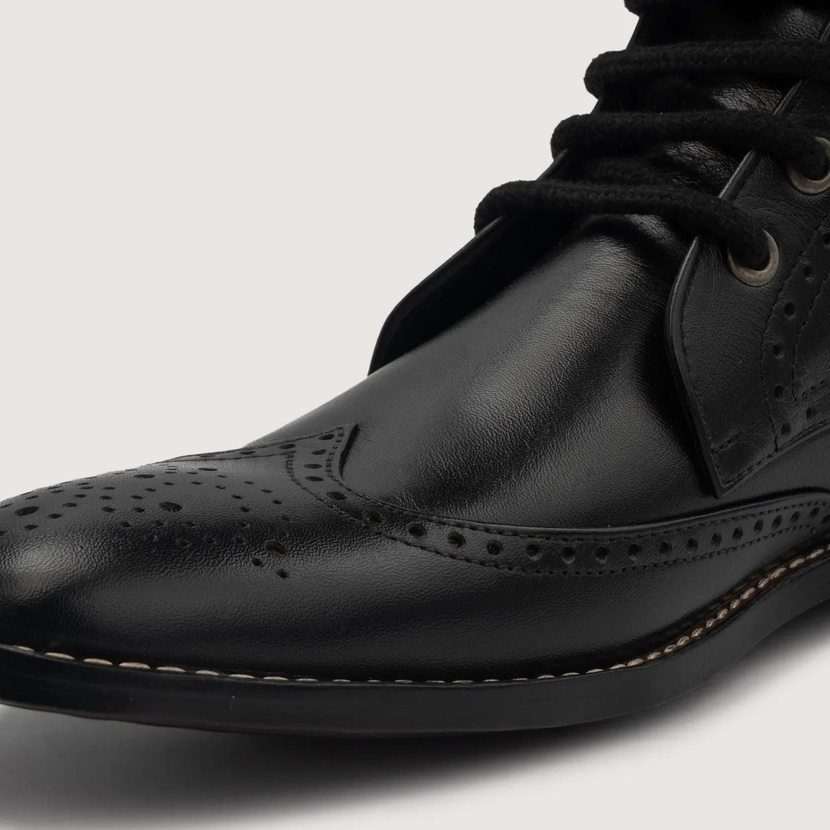 Duster Brogues Derby Black Leather Boots - men's boots in black genuine leather, view 5