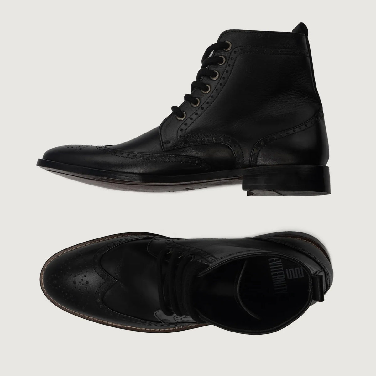 Duster Brogues Derby Black Leather Boots - men's boots in black genuine leather, view 6