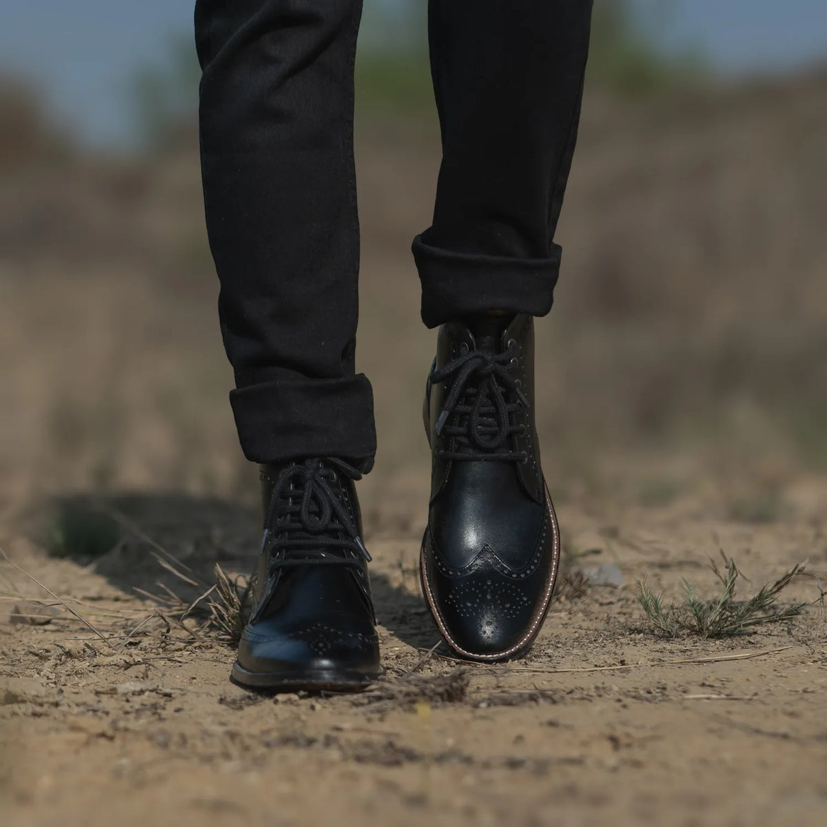 Duster Brogues Derby Black Leather Boots - men's boots in black genuine leather, view 7