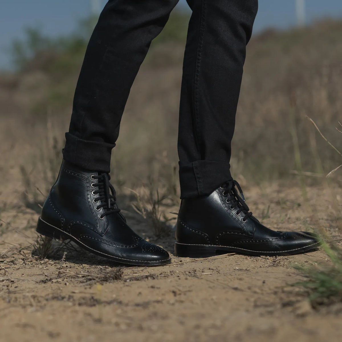 Duster Brogues Derby Black Leather Boots - men's boots in black genuine leather, view 9