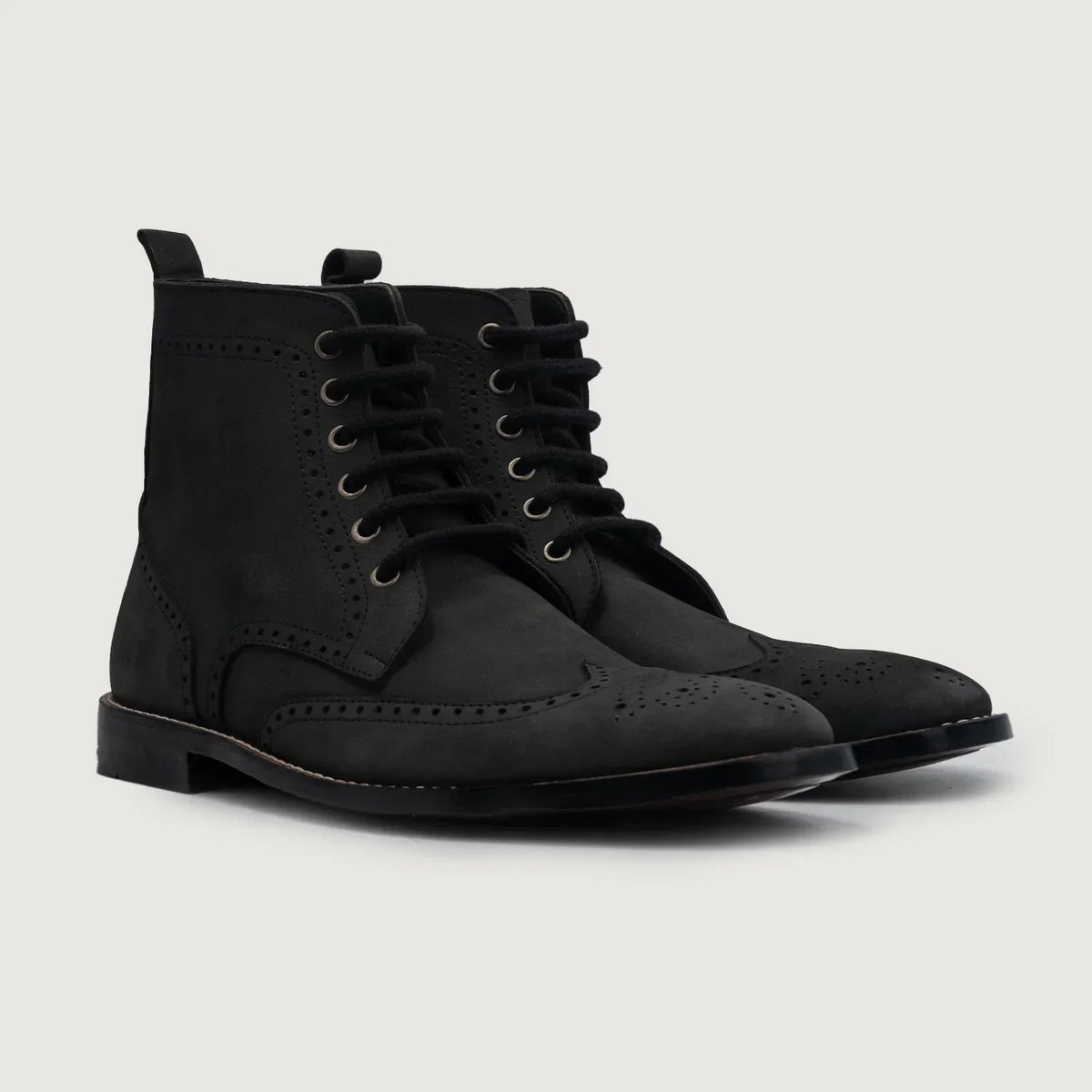 Duster Brogues Derby Black Nubuck Leather Boots - men's boots in black nubuck leather, view 1