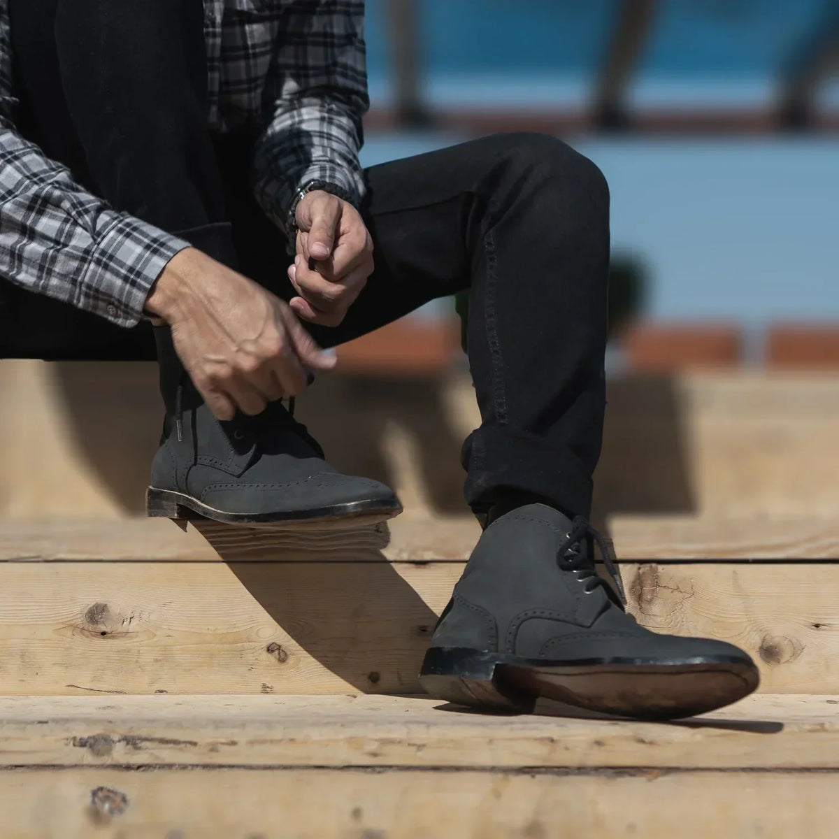 Duster Brogues Derby Black Nubuck Leather Boots - men's boots in black nubuck leather, view 10