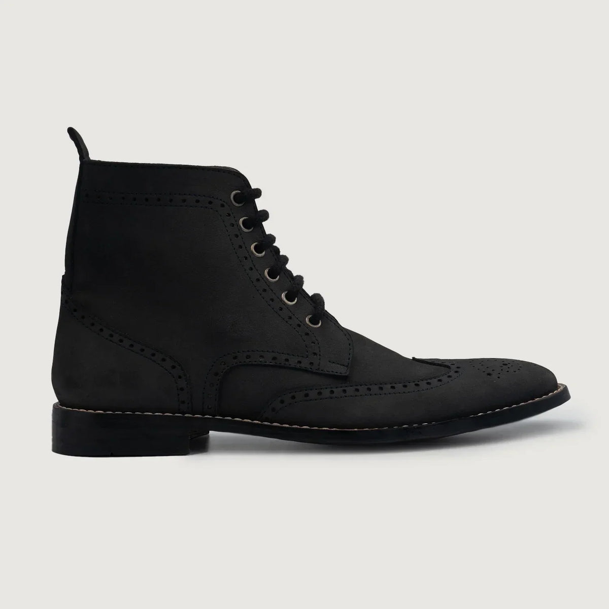Duster Brogues Derby Black Nubuck Leather Boots - men's boots in black nubuck leather, view 2