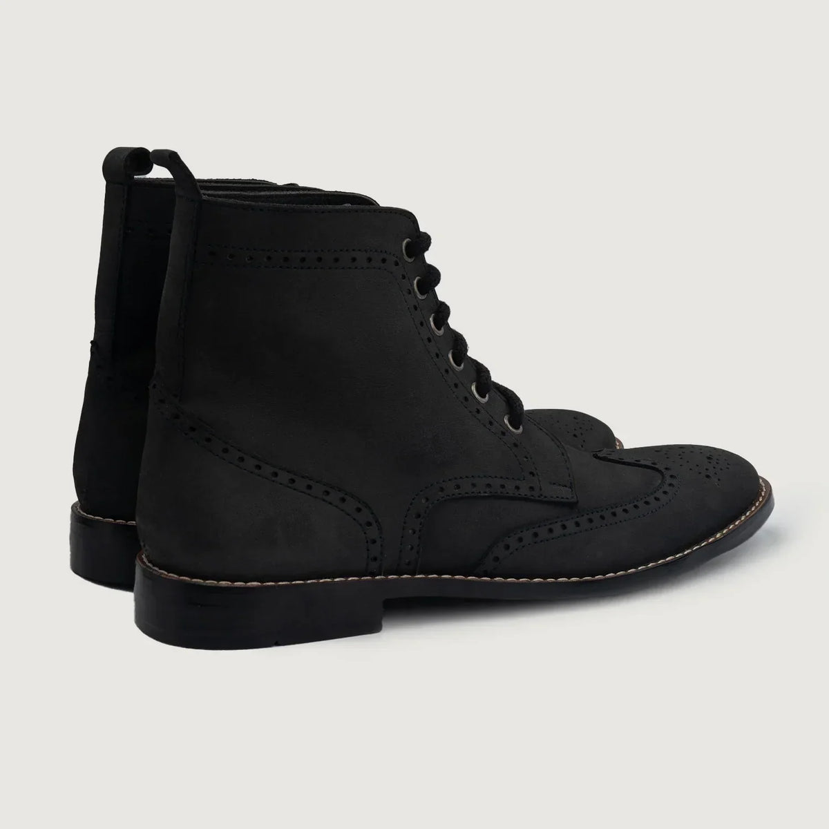 Duster Brogues Derby Black Nubuck Leather Boots - men's boots in black nubuck leather, view 3
