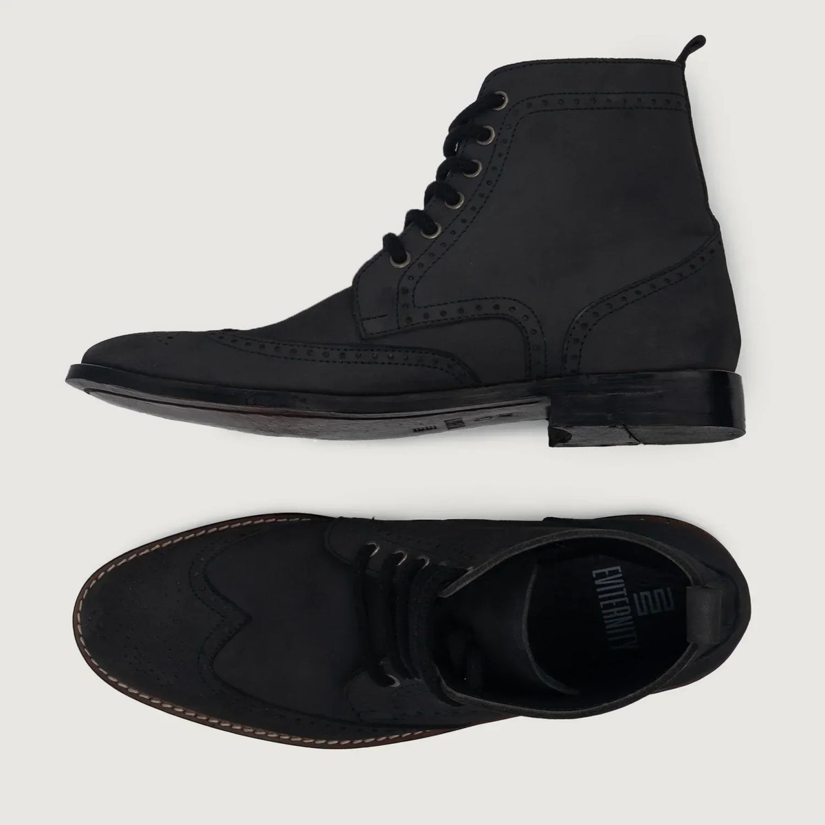 Duster Brogues Derby Black Nubuck Leather Boots - men's boots in black nubuck leather, view 4