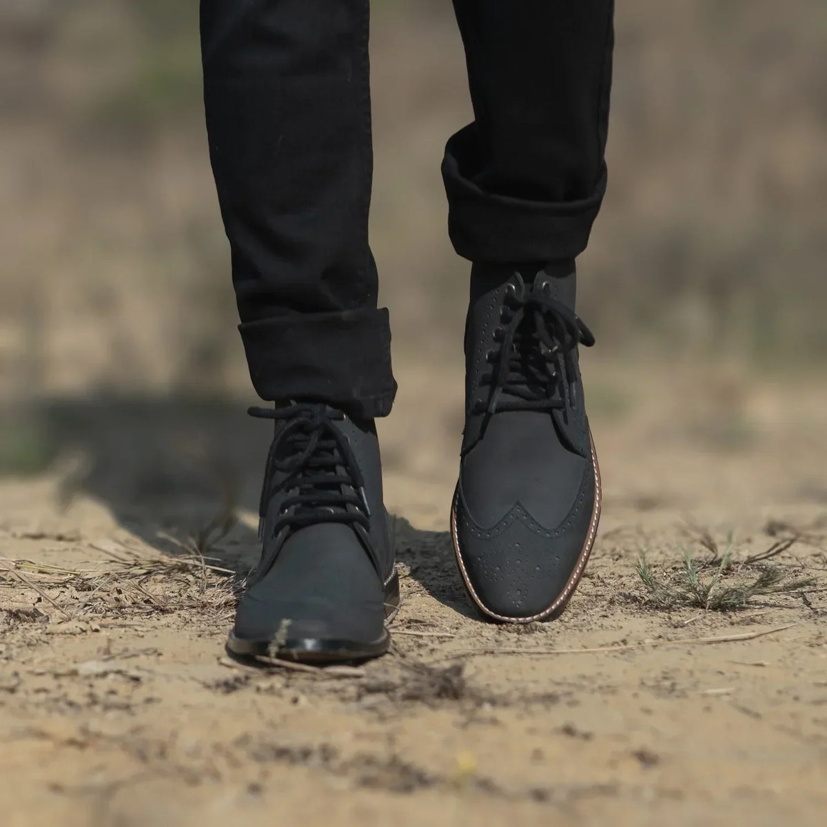 Duster Brogues Derby Black Nubuck Leather Boots - men's boots in black nubuck leather, view 7