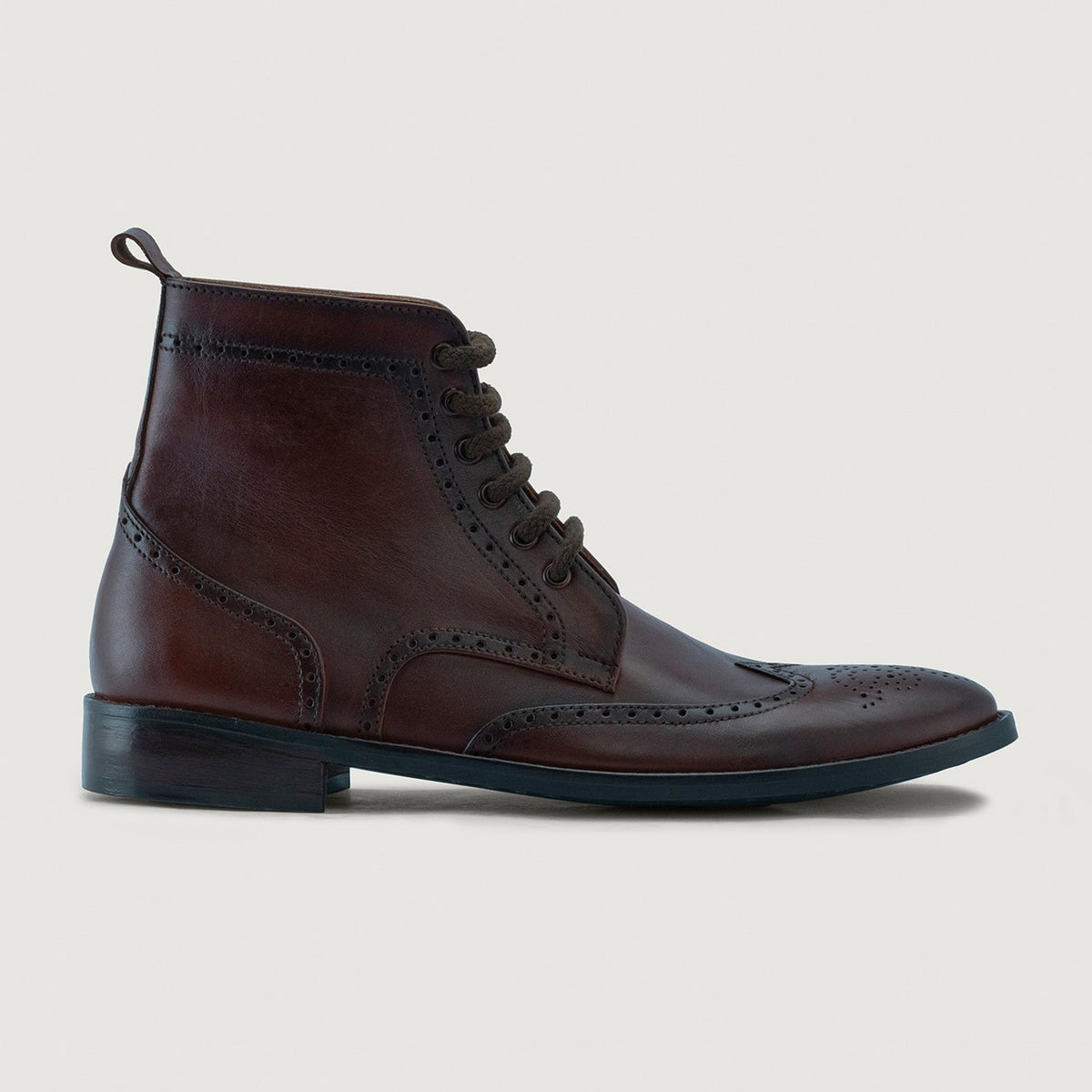Duster Brogues Derby Brown Burnished Leather Boots Rugged Sole - men's boots in brown genuine leather, view 2