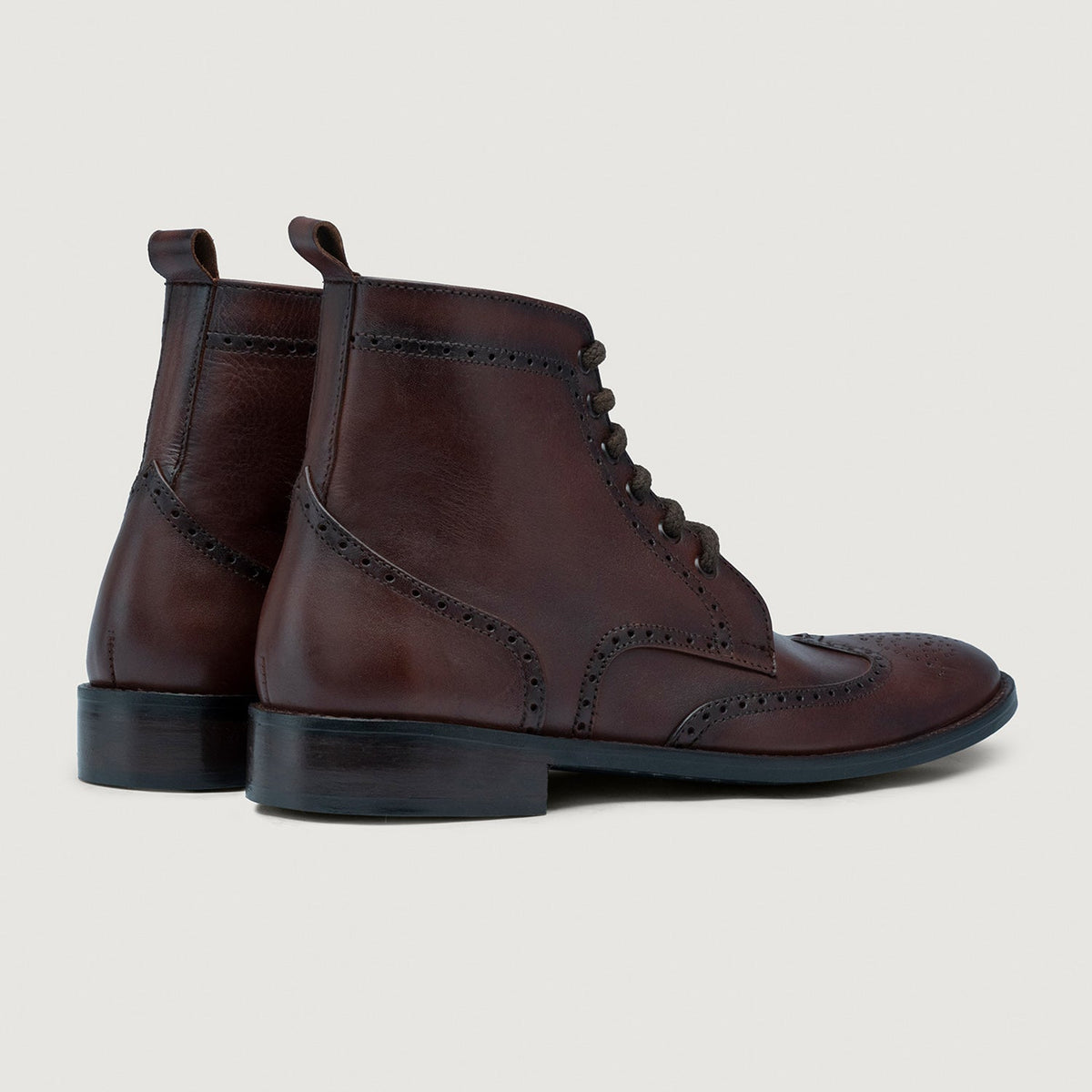 Duster Brogues Derby Brown Burnished Leather Boots Rugged Sole - men's boots in brown genuine leather, view 4