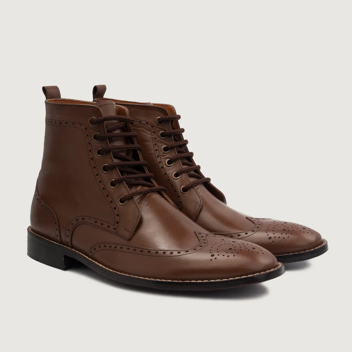 Duster Brogues Derby Brown Leather Boots - men's boots in brown genuine leather, view 1