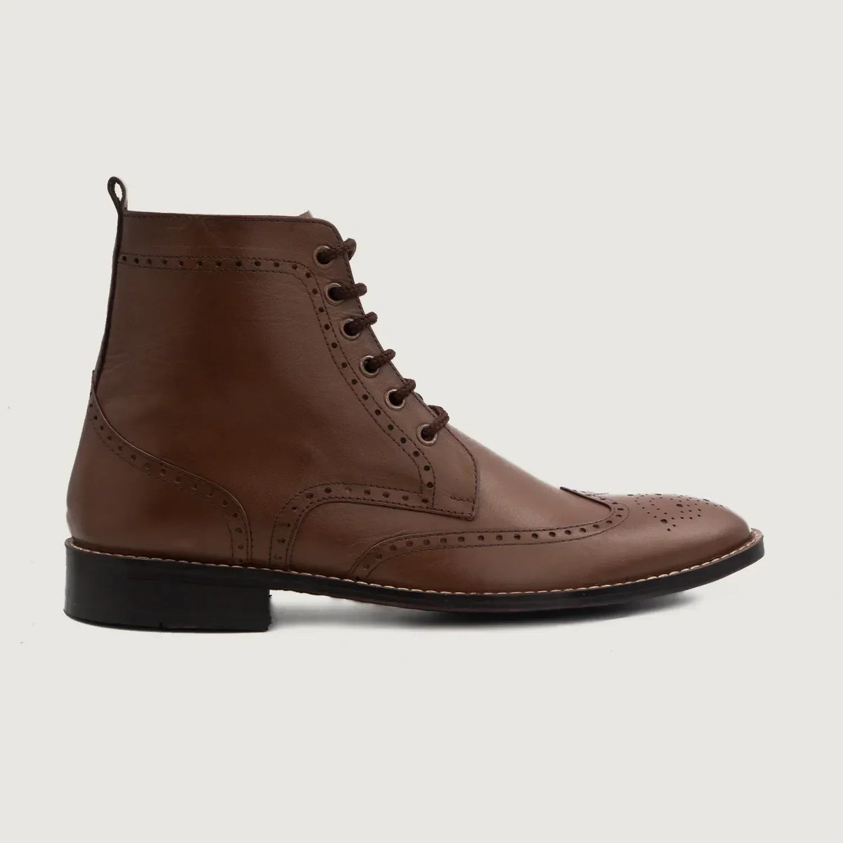 Duster Brogues Derby Brown Leather Boots - men's boots in brown genuine leather, view 2